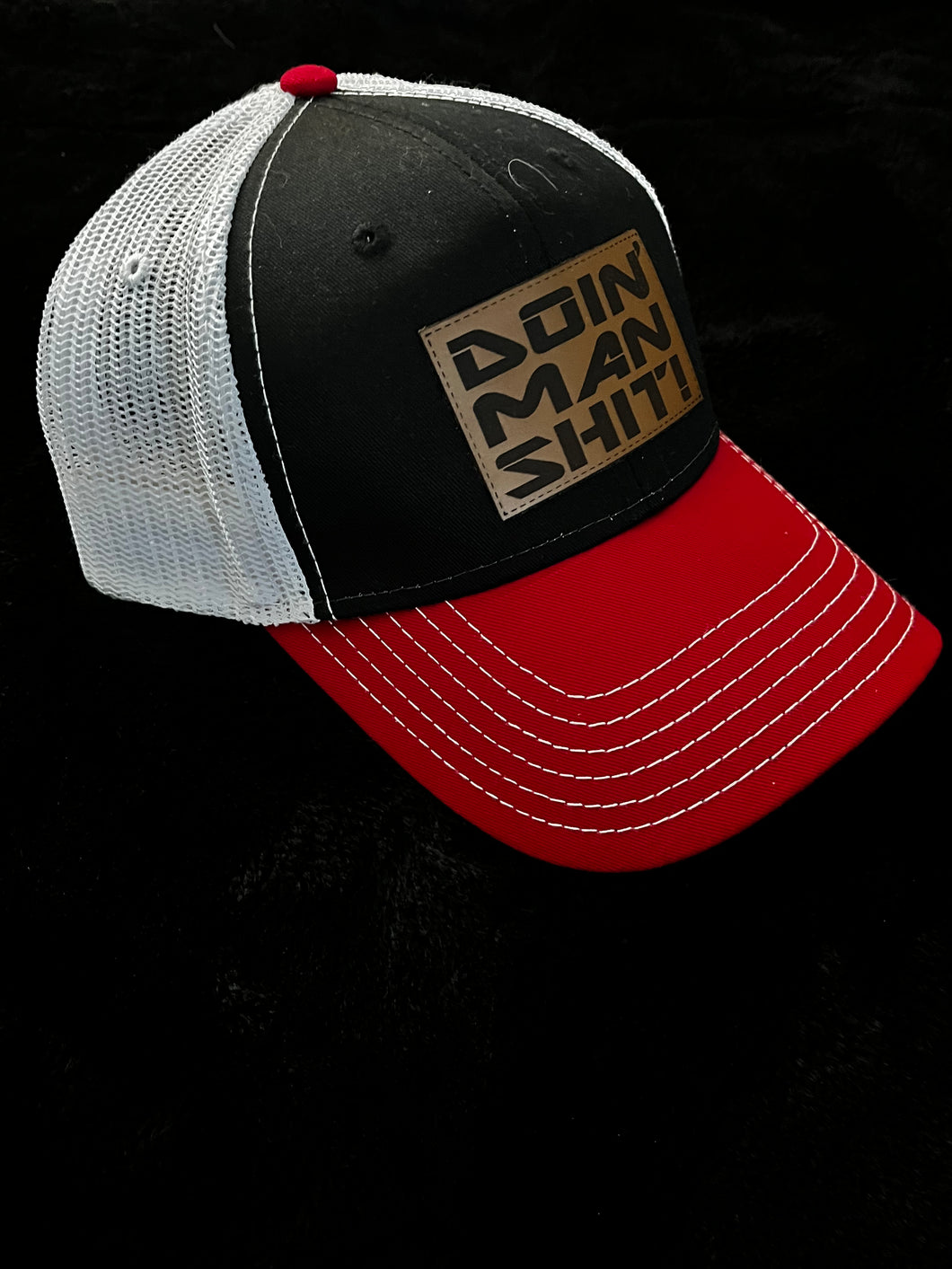 DMS Trucker Hats - Red/White/Black (Leather Patch Logo)